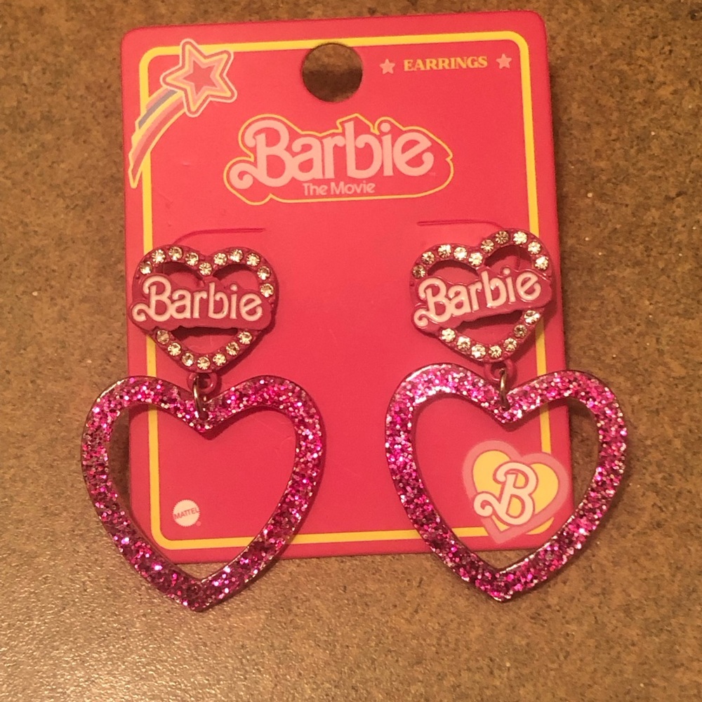 Women’s Barbie the Movie Pink Heart Earrings New